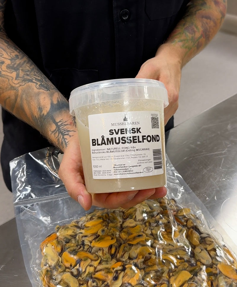 Svensk blåmusselfond och svenskt fryst blåmusselkött från Musselfabriken.